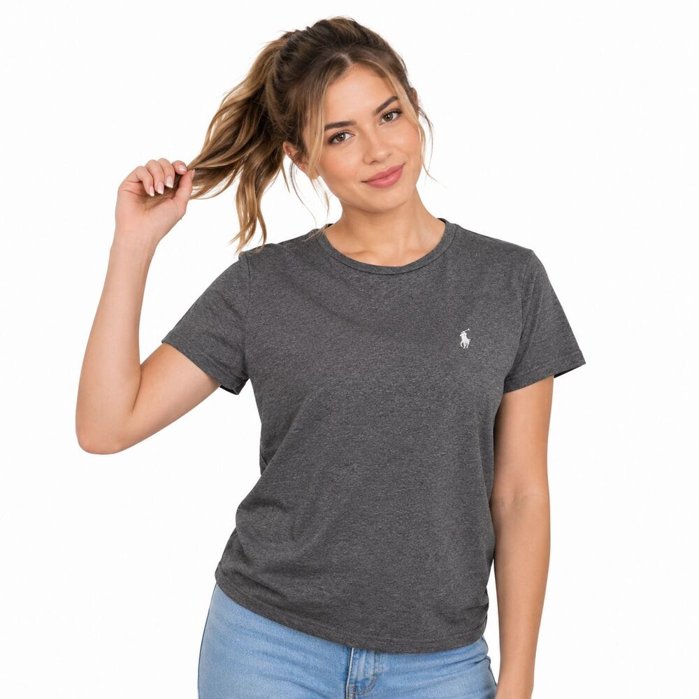 Polo Ralph Lauren Women M Gray Crew Neck T Shirt Pony Logo Short Sleeve Classic